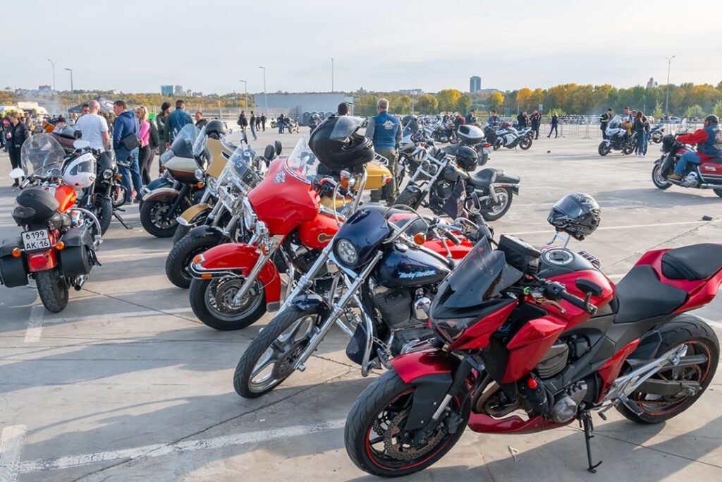 many motorcycles parking in the area