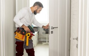 man wearing a belt tools and holding a drill machine